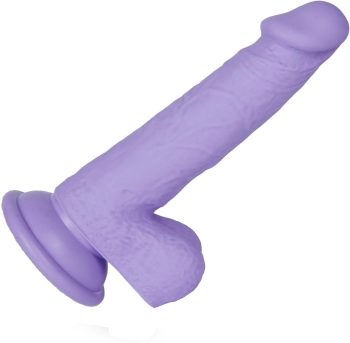 6.5 Inch Beginner Silicone Dildo with Flared Suction Cup Base for Hands-Free Play, Flexible Dildo with Curved Shaft and Balls for Vaginal G-Spot and Anal Prostate Purple
