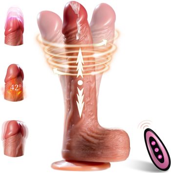Realistic dildo with remote control, female vibrator dildo sex toy, 6-in-1 with suction cup, 9 vibrations, 3 thrusting swing and heating modes, couples adult sex toys and games, brown