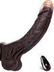 9-inch (approx. 22.9 cm) black thrusting dildo vibrator - heated realistic  liquid silicone dildo, suction cup riding dildo for games, adult sex toys, women and men, 7 thrusts, 10 vibrations