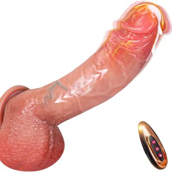 9.6-inch Thrusting Dildo Vibrator Sex Toy - Realistic giant dildo with 10 thrust, vibration, and heating modes. Suction cup silicone dildo adult toy for G-spot stimulation for men, women, and couples.
